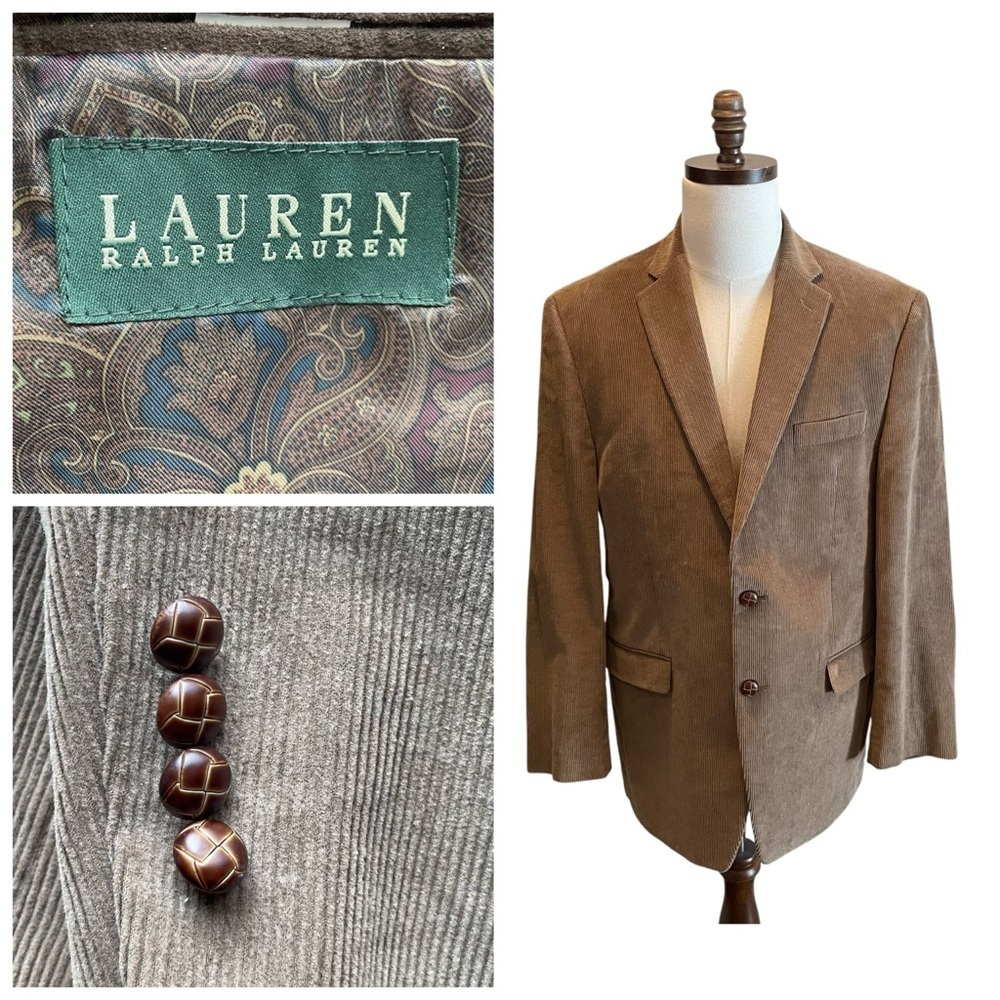 Lauren Ralph Lauren Corduroy Suit Sport Coat Blazer Jacket Brown Size 43R NWOT